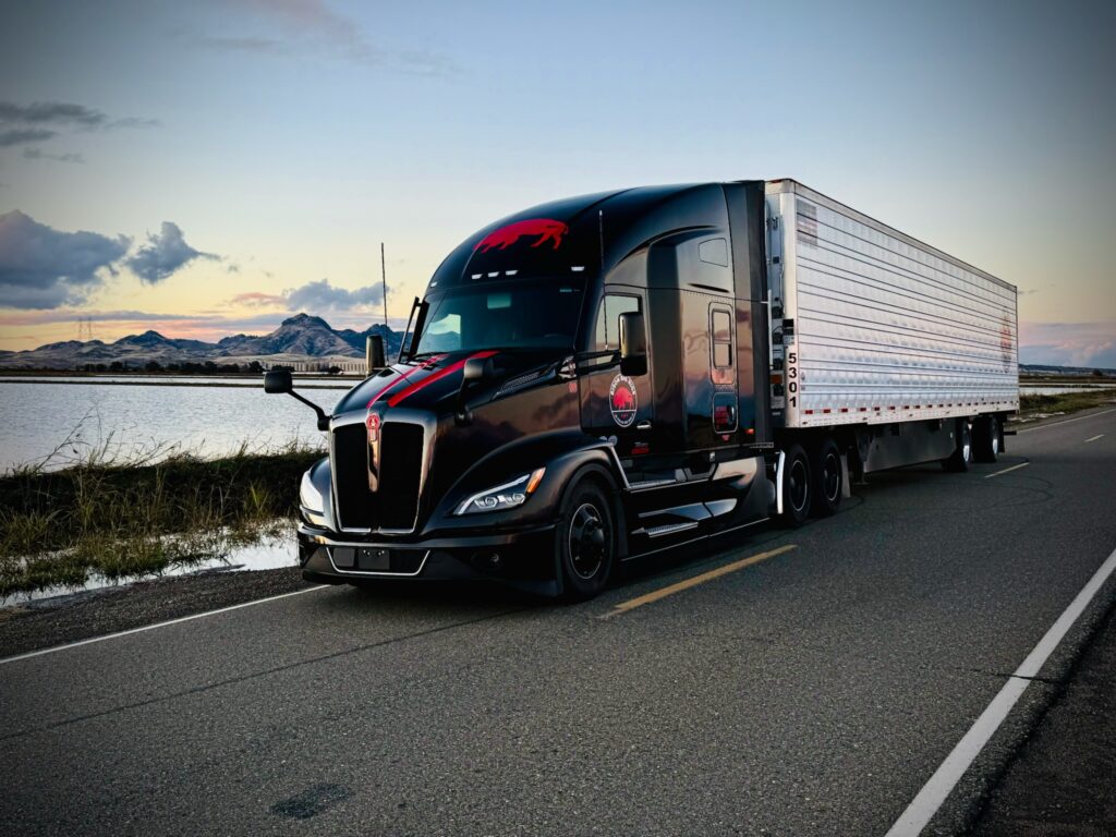 black dry van semi truck