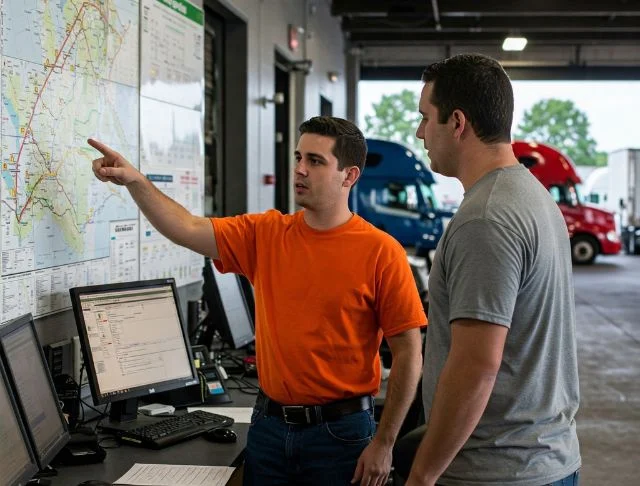 truck dispatcher guiding a carrier
