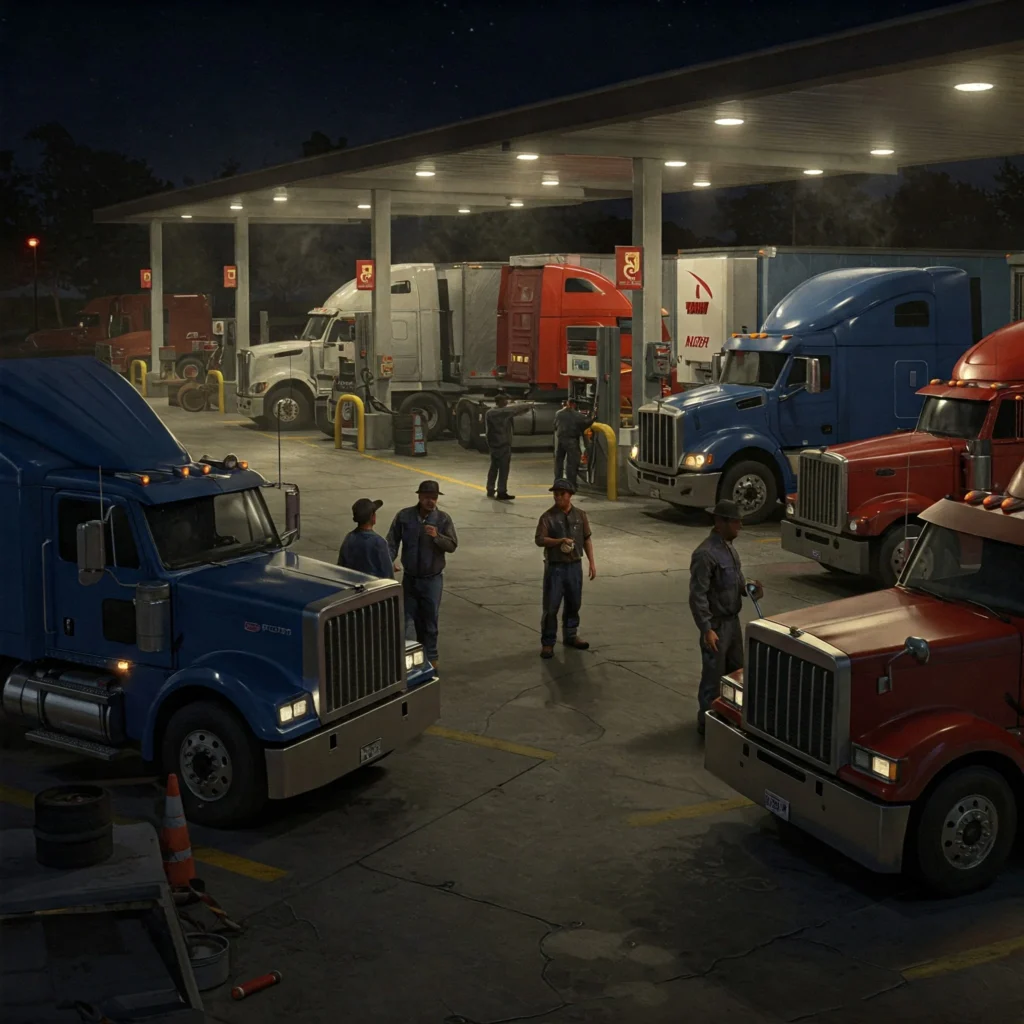 trucks fueling on fuel station