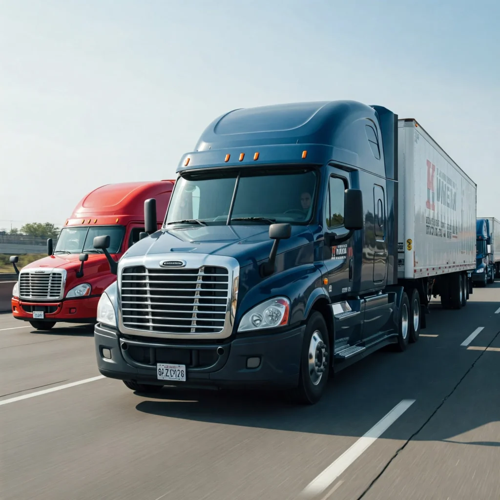 two trucks moving on roads