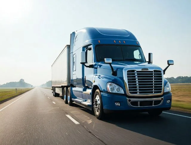 a semi truck running on road
