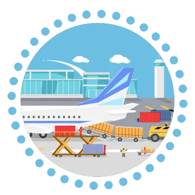 an illustration showing unloading loads from a plane
