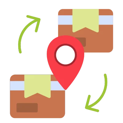an illustration showing two boxes with a location tag