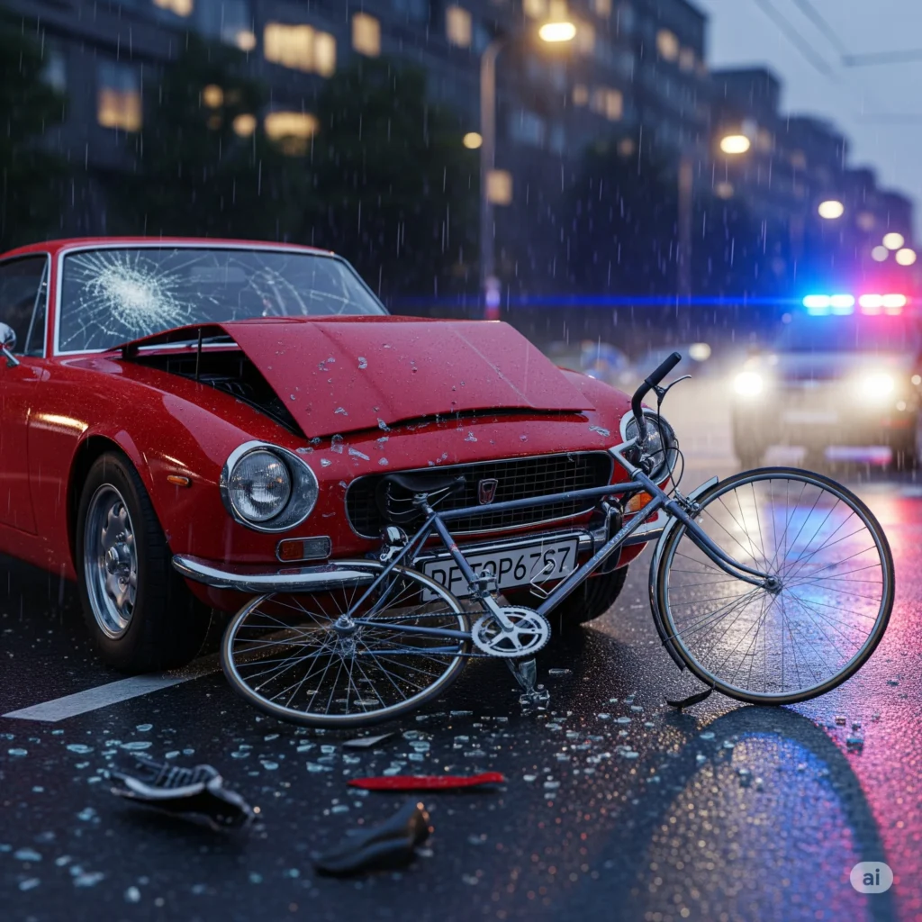 a car crashes with a bicycle